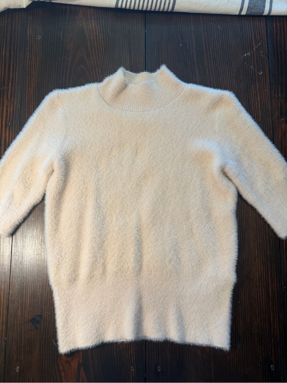 Bailey 44 Cream Short-Sleeve Mock Neck Fuzzy Sweater